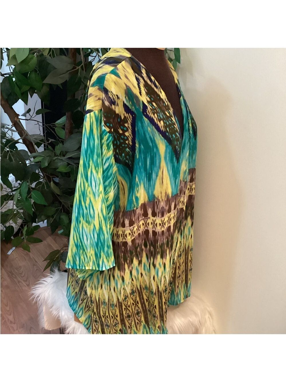Kim Rogers Woman Multicolor Ikat Print semi sheer kimono 3X - Picture 9 of 11
